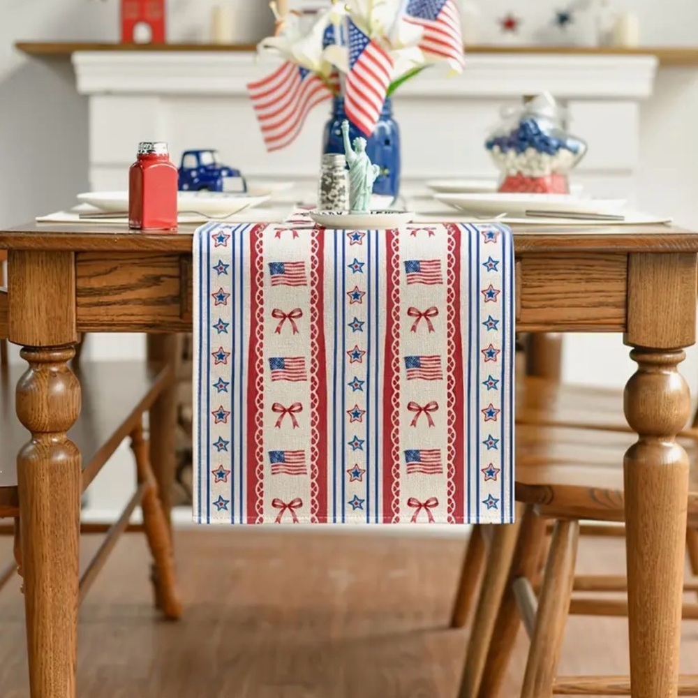 New Patriotic American Flag Table Runner - July 4th Memorial Day Decor -13x72